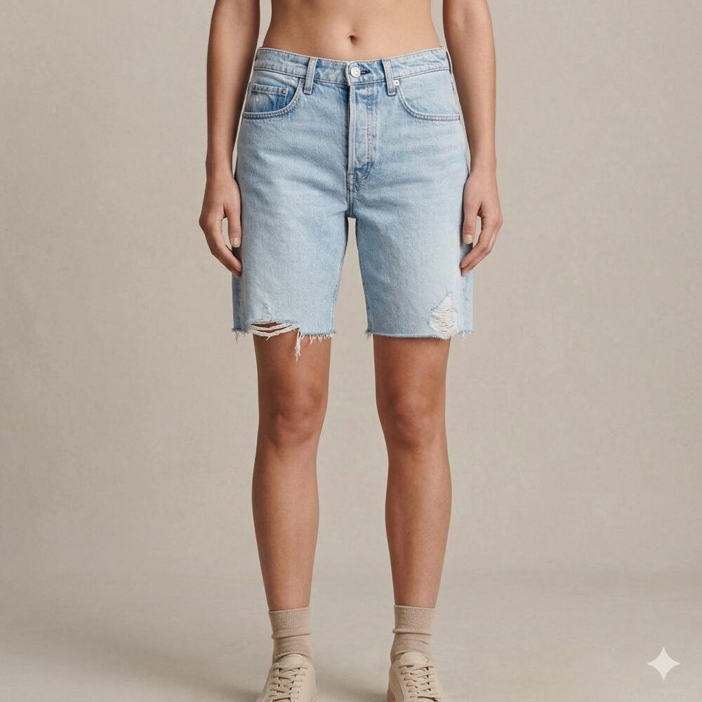 Rag & Bone Maya High Rise Walking Denim Shorts Size 30 Light Wash Button Fly